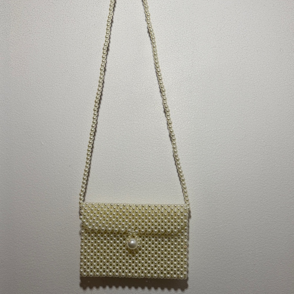 Pearl Beaded Crossbody Bag - Cream